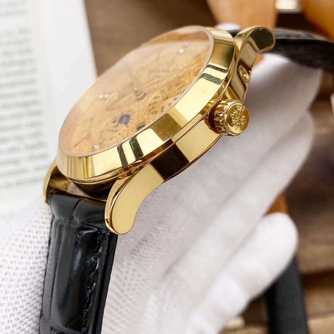 💎 The latest PP style Patek Philippe is equipped with imported 9100 multi-function movement (zero repair) function (24 hours, day of the week, stars, month) imported 316 fine steel! Paired with Italian imported calfskin! Original pin buckle! Size 42mm. Wear-resistant and scratch-resistant sapphire glass! Super waterproof to 50 meters! Simple but not simple! Patek Philippe, you deserve it.